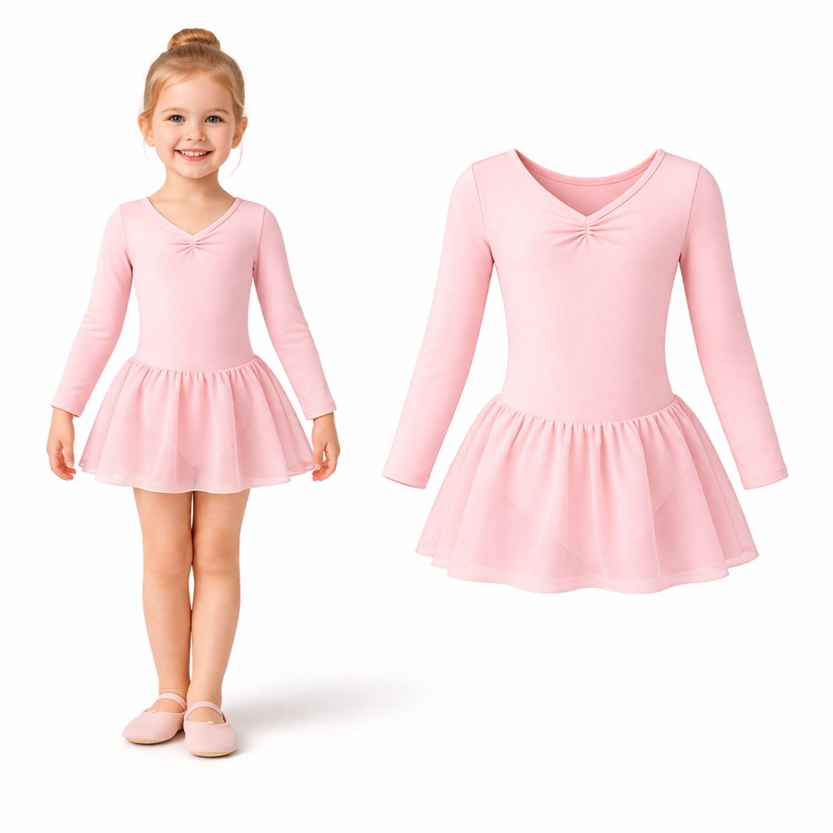 Balletpakje lange mouw | Roze | Meisjes | Maat 140