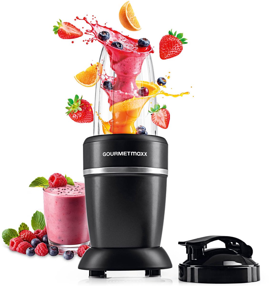 GOURMETmaxx Mixer & Smoothiemaker 4-delig | Elektrische staande mixer voor een vitaminekick voor onderweg | Voedingsmixer met lekvrije deksel | Blender, keukenmachine voor shakes en meer
