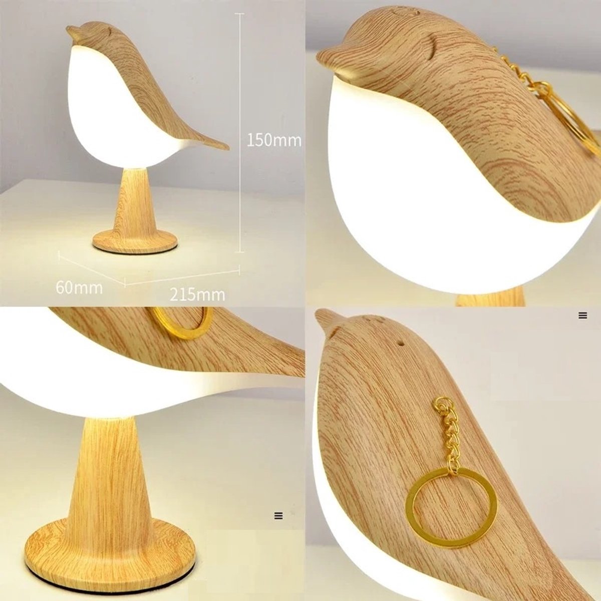 WiseGoods Premium Bureaulamp Vogel Design - Draadloos & Oplaadbaar Met 3 Lichtkleuren - Touch Sensor Kinderlamp - Nachtlamp — cadeau in Spellen & Speelgoed - foto 4