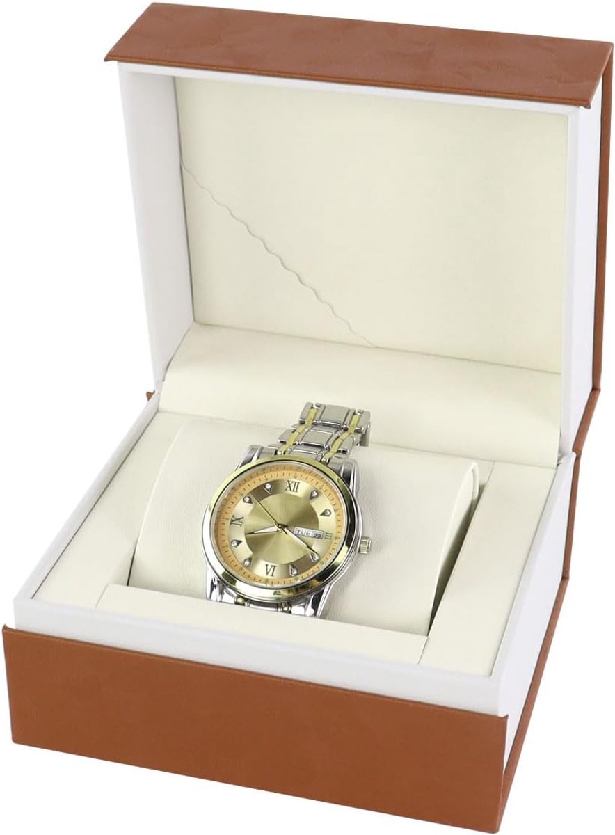 Horlogedoos van PU-leer - voor heren - vierkante flipafdekking - horlogedoos met afneembaar kussen - enkele horlogeetui voor opslag - weergave en reizen - bruin - luxe horlogeopbergdoos