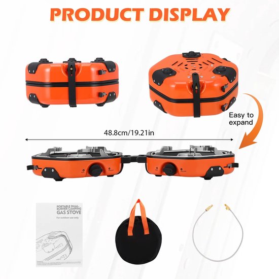 Deliqa camping draagbare kooktoestel - camping gasfornuis - 2 pitten - draagbare BBQ / grill - picknicken - 20 cm pannen van Merkloos — afbeelding 3