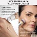 Stap 1: pomp foundation op hand. Stap 2: dep en blend met brush 07.