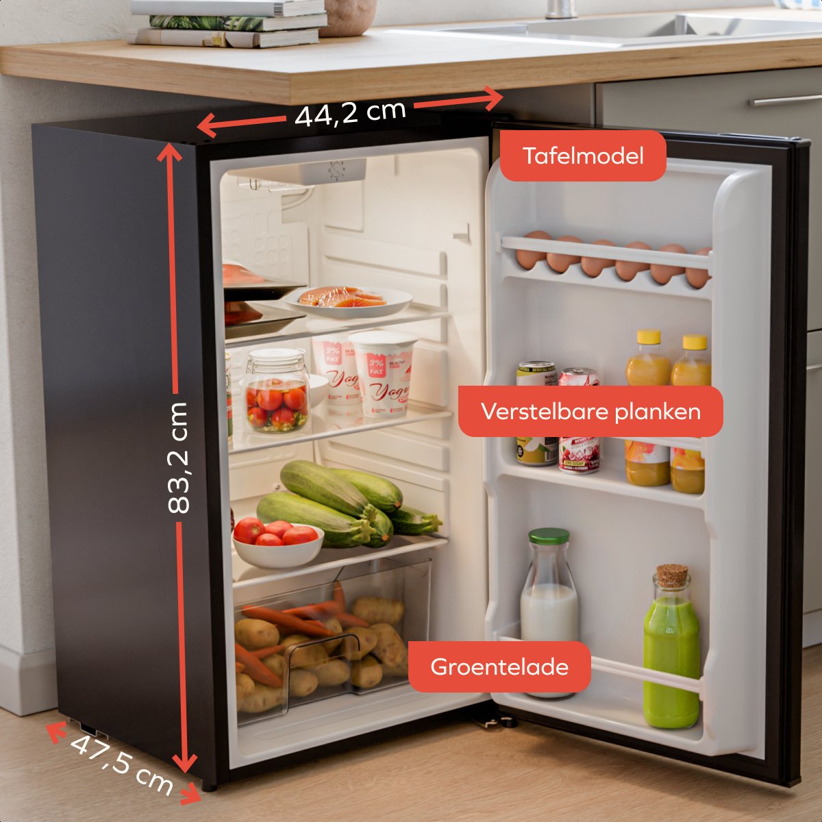 KitchenBrothers Koelkast - 92L - Tafelmodel - IJskast - Frigo - Vrijstaand - Zwart — afbeelding 5