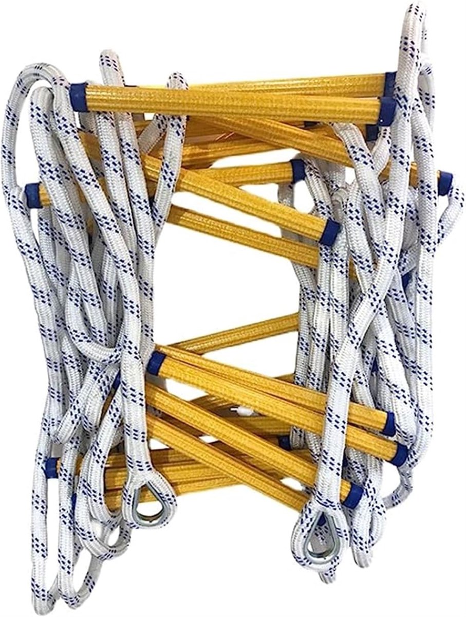 Draagbare Touwladder - Noodladder Vluchtladder - Brandontsnapping Thuis - Vlamvertragend Materiaal - 3-20 Meter Lengte - Wit