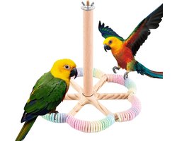 Vogelkooi Zitstok - Interactieve Speelstok - Vogel Verrijking - Draaimechaniek - 21x21x20cm