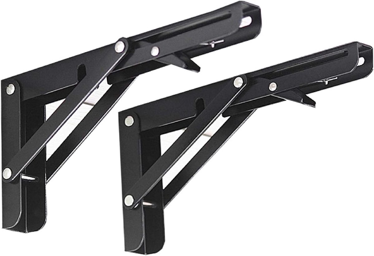 Opvouwbare Plankbeugels - Wandsteunen - Ruimtebesparend - Robuuste Constructie - 25 cm - Zwart