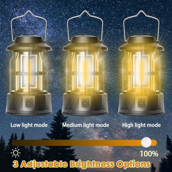 Kampeerlantaarns — LED-kampeerlantaarns — Draagbare kampeerverlichting — 2-pack — Instelbare helderheid — Waterdicht — Ideaal voor kamperen, buitenactiviteiten en wandelen — afbeelding 2