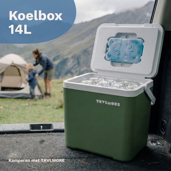 TRVLMORE Koelbox 14L - 47 Uur Koeling - Frigobox - Inclusief 2 Koelelementen - Koelbox Klein - Groen van Merkloos — afbeelding 2