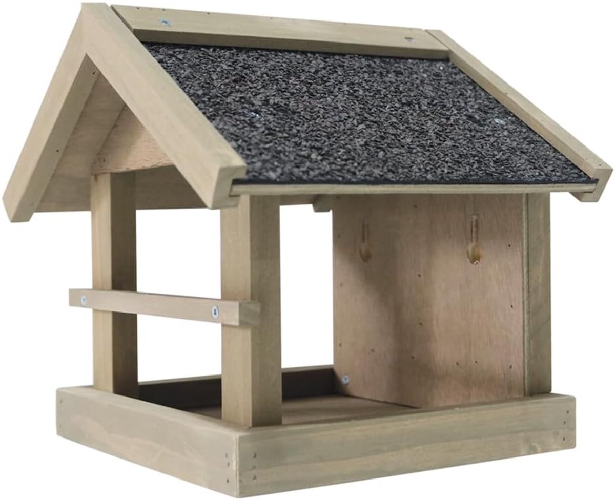Vogelhuisje - Voederstation Vogels - Voeren Buiten - Weerbestendig Bitumendak - 25 x 21 x 22 cm - Grijsbruin