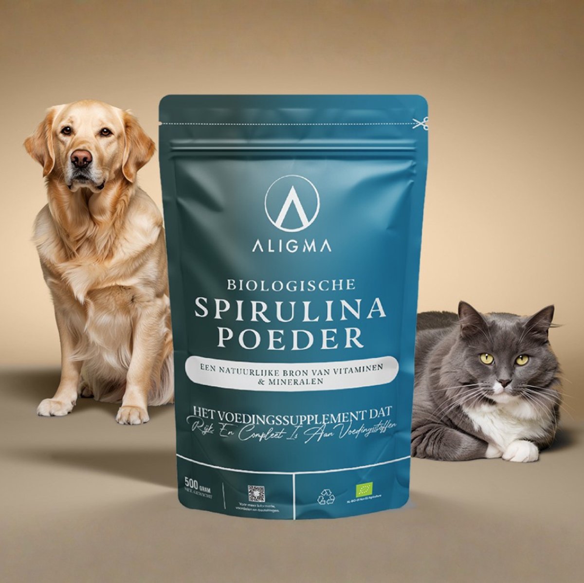 Aligma Biologische Spirulina Poeder Dieren 250 gram – Honden, Katten, Paarden, Vissen & Meer | Huid & Vacht | 100% Biologisch | Zonder Toevoegingen