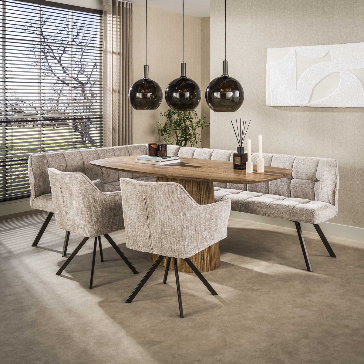 Hoyz Collection - Eetkamerbanken Raster - Beige - 150x230x81 cm