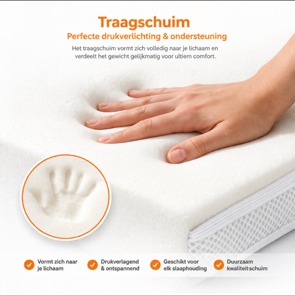 Sleepingoutlet - Topdekmatras Traagschuim 160x200 - Memory Foam / Nasa Schuim - Extra Dik - 3D Ventilatieborder - Orthopedisch - Drukverlagend - Zacht - Luxe Wasbare Hoes - Matras Topper