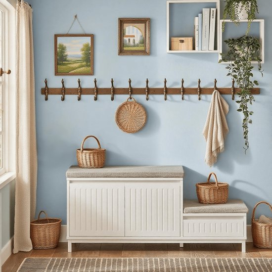 HOMCOM Schoenenbank Met Zitkussen En Lade - 101 X 29 X 47,5 Cm, Wit/Grijs