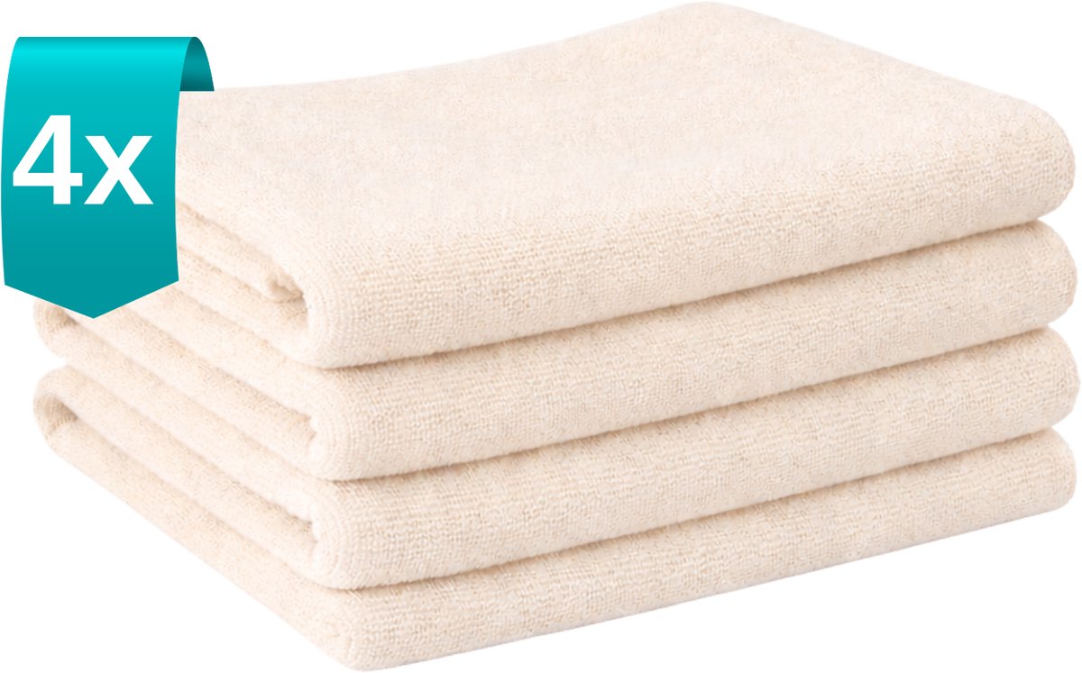 Tavas Harmonie Gastendoekjes 30x50 cm Creme Set van 4 100% Katoen Gastenhanddoek Rechthoek Handdoek Keuken Hotelkwaliteit Gastendoek