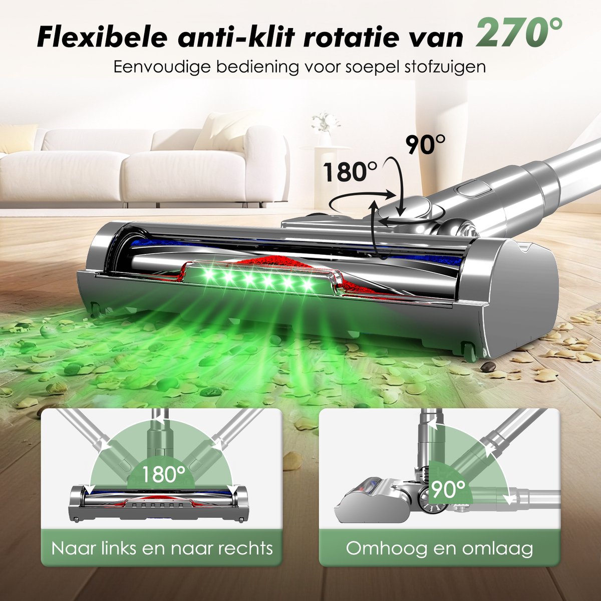 Fukstern Steelstofzuiger Draadloos - 38KPa krachtige zuigkracht - Tot 60 Min Accuduur - 4-voudig HEPA-Filtersysteem - 1,6L Stofreservoir - Anti-Klit Vloerborstel draadloze steelstofzuiger - zilverkleurig – foto 6