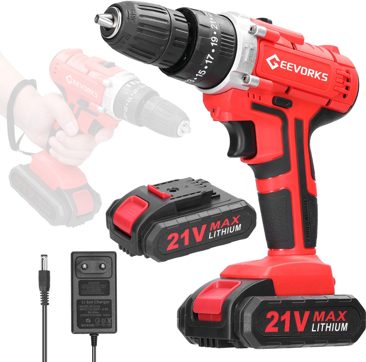 Accuboormachine – 21V – 3-in-1 Slagboorfunctie – 2 Accu’s – Voor Klussen & Montage