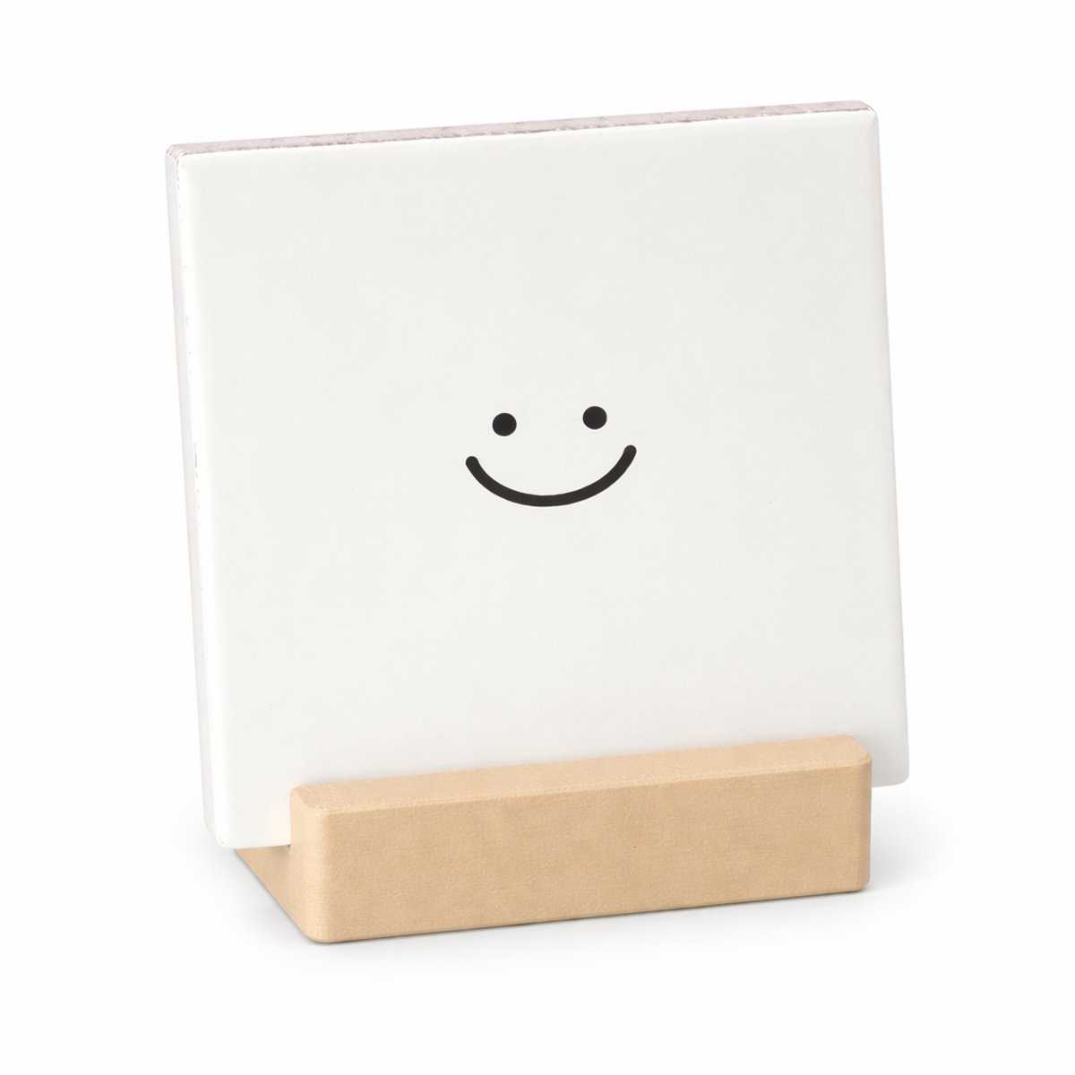 Keramische Tegel Smiley 10x10 cm met Beige Houder – Minimalistisch Design – Woondecoratie – Cadeau Set