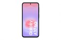 Donkergrijze Samsung Galaxy A37 5G smartphone met paars-roze gradient op het scherm.