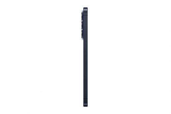 Zijkant van de navy blauwe Samsung Galaxy A57 5G smartphone.
