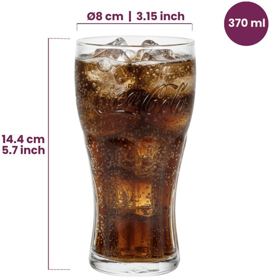 Verres Coca-Cola - Verres "long drinks" - Verres à soda - Transparents 370 ml - Lot de 4