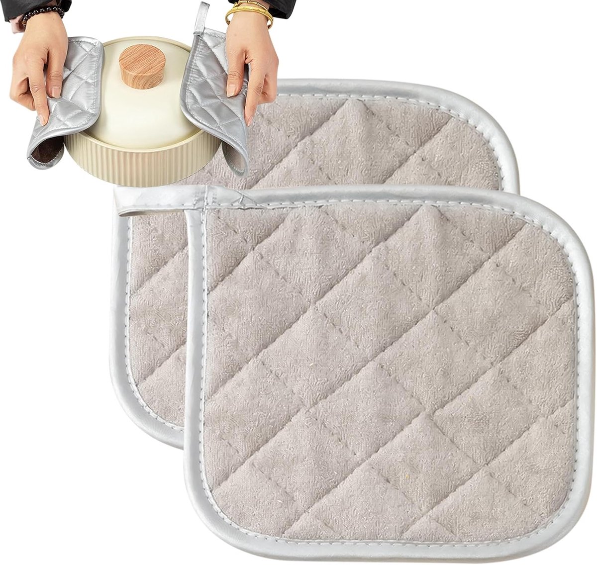 Pannenlap Set - Keuken Accessoires - Oven Bescherming - Hittebestendig Katoen - 17x17cm - Grijs