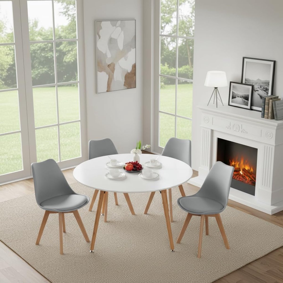 Eettafel met stoelen - Eetgroep keuken - Samen eten - Massief beukenhouten poten - 120 cm