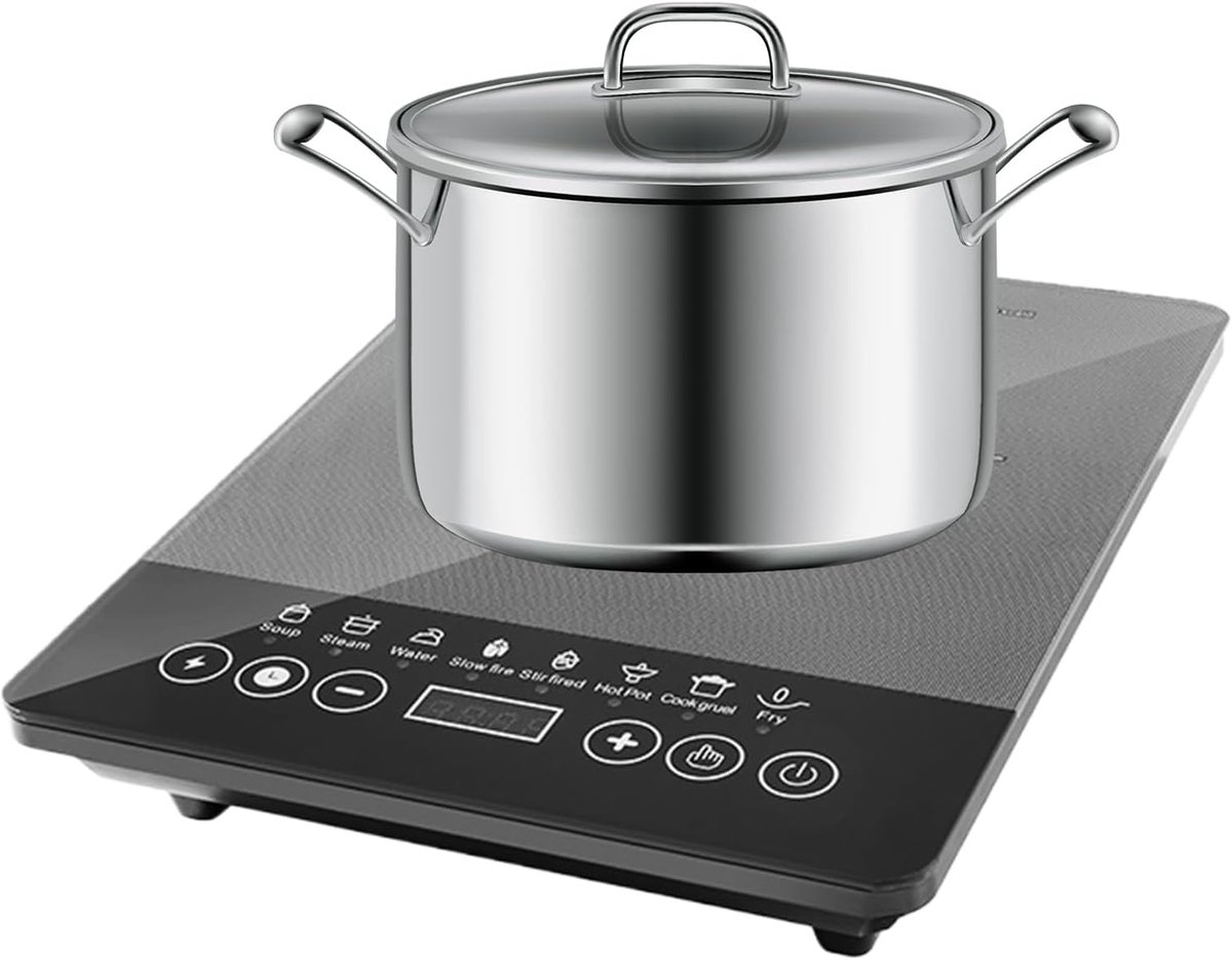 Inductie Kookplaat - Draagbaar Fornuis - Koken Binnen Buiten - 110V-220V Universeel - 7x28x35cm - Grijs