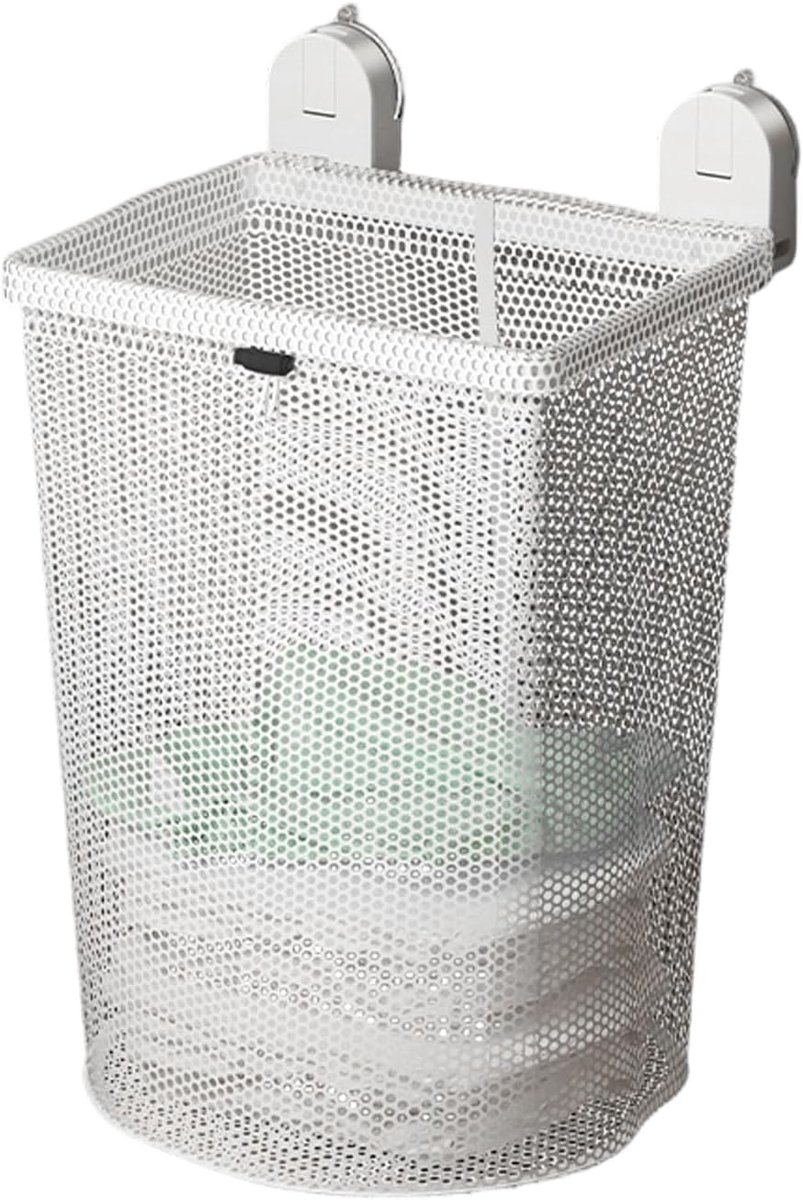 Wasmand Netstof - Opbergdoos Mand - Ruimte Organiseren - Zuignap Bevestiging - 30x30cm - Romig