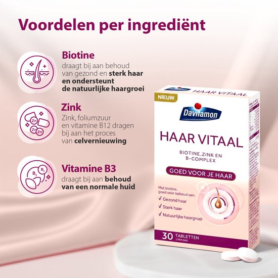 Davitamon Haar Vitaal - Multivitaminen Goed voor je haar - Met Biotine en Zink - 30 tabletten