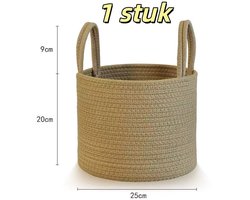 1 stuk - Jute wasmand - Natuurlijk touwgeweven - Opbergmand - Met handvat - Geschikt voor thuis, woonkamer, wasruimte, dekens, kleding - 25*20 cm - Khaki