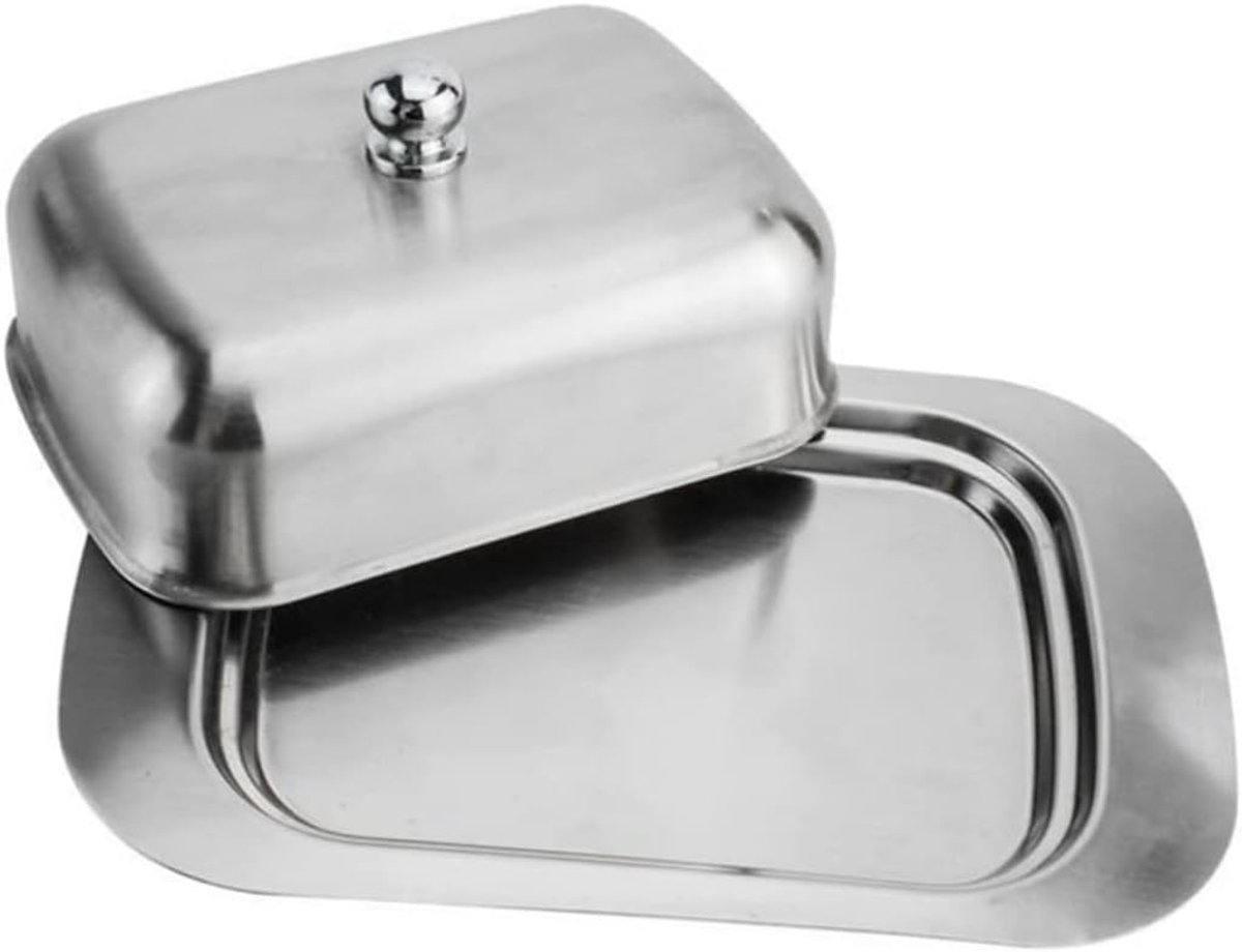 Boterhouder - Botervloot - Keuken Opslag - Transparant Deksel - 18.6x12x6.5CM - Zilver