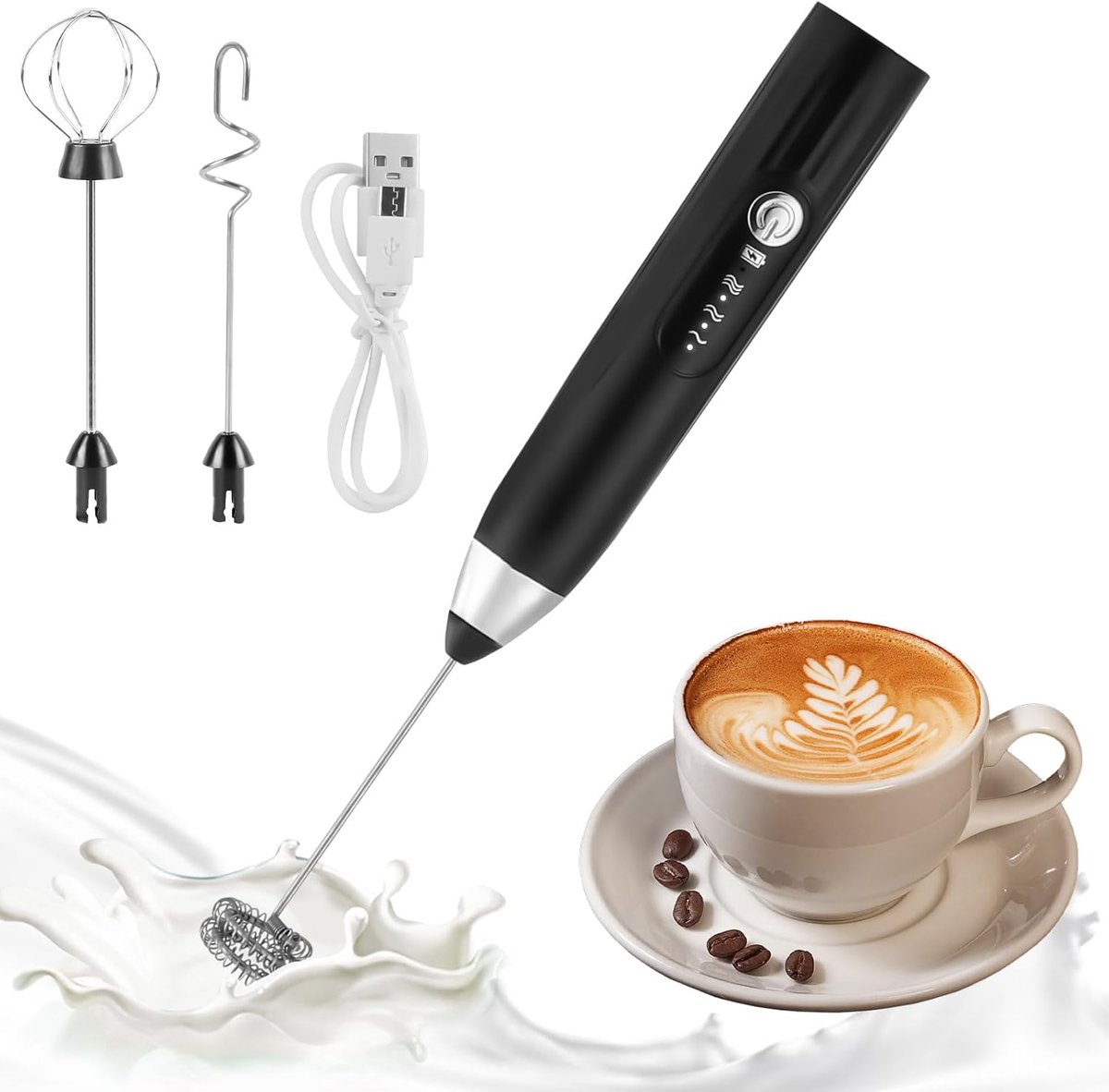 Elektrische Melkopschuimer met USB Opladen en 3 Snelheden - Ideaal voor Koffie, Latte en Cappuccino