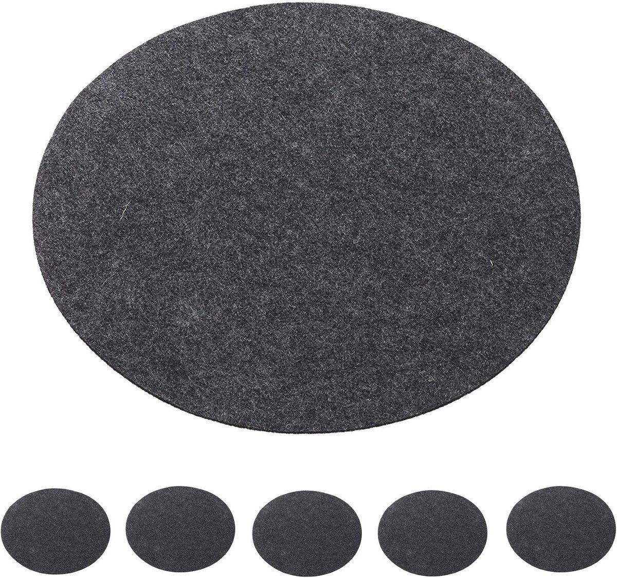 Placemats Vilt - Onderzetters Tafel - Tafelbescherming - Set van 6 - 35cm Rond - Donkergrijs