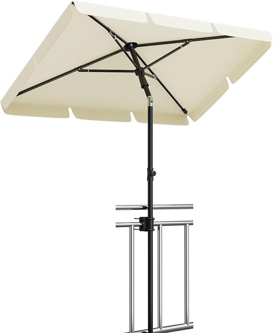 Rechthoekige Balkonparasol - 200 x 125 cm - UV50+ Bescherming - Kantelbaar & In Hoogte Verstelbaar - Inclusief Beschermhoes & Balkonklem - beige