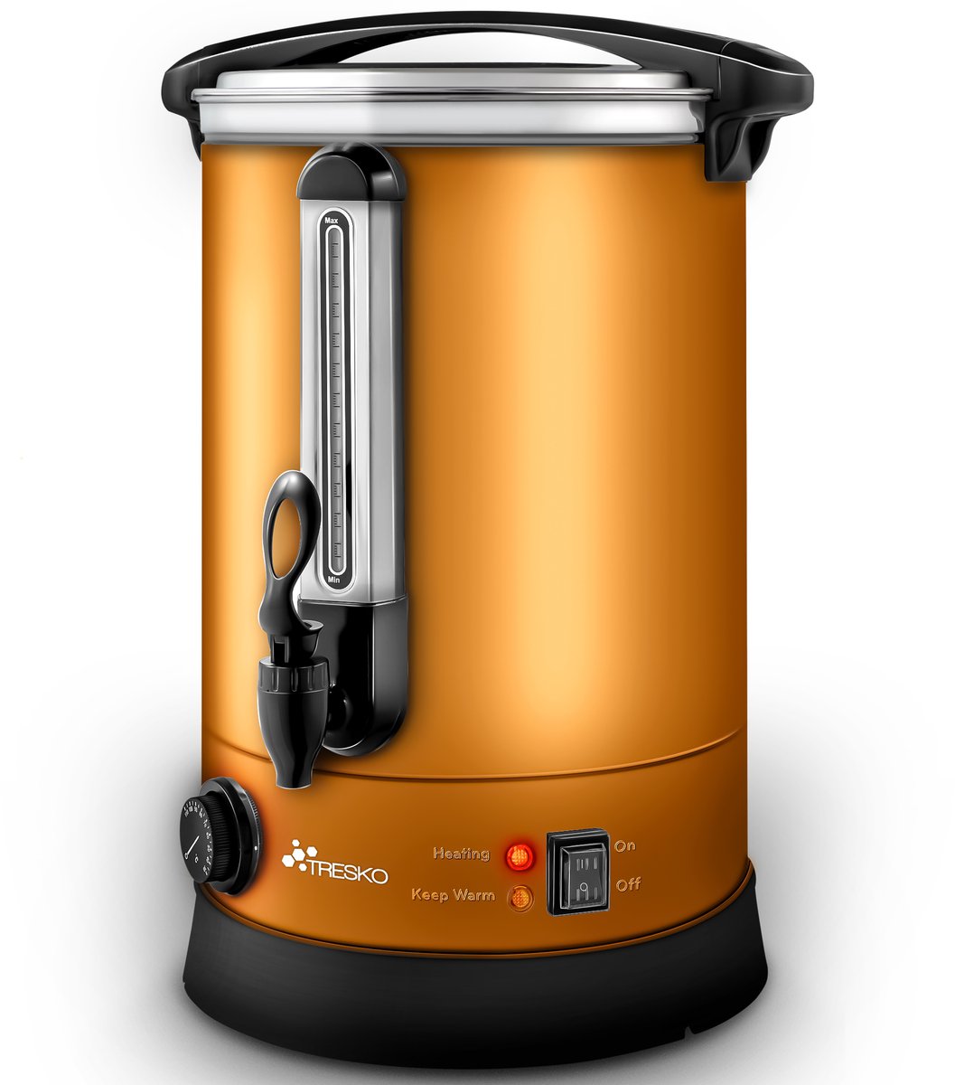 TRESKO® Glühweinketel Roestvrij Staal glühweinkoker Glühweinmachine Warme Dranken Machine Heet Water Dispenser (20L, Koper)