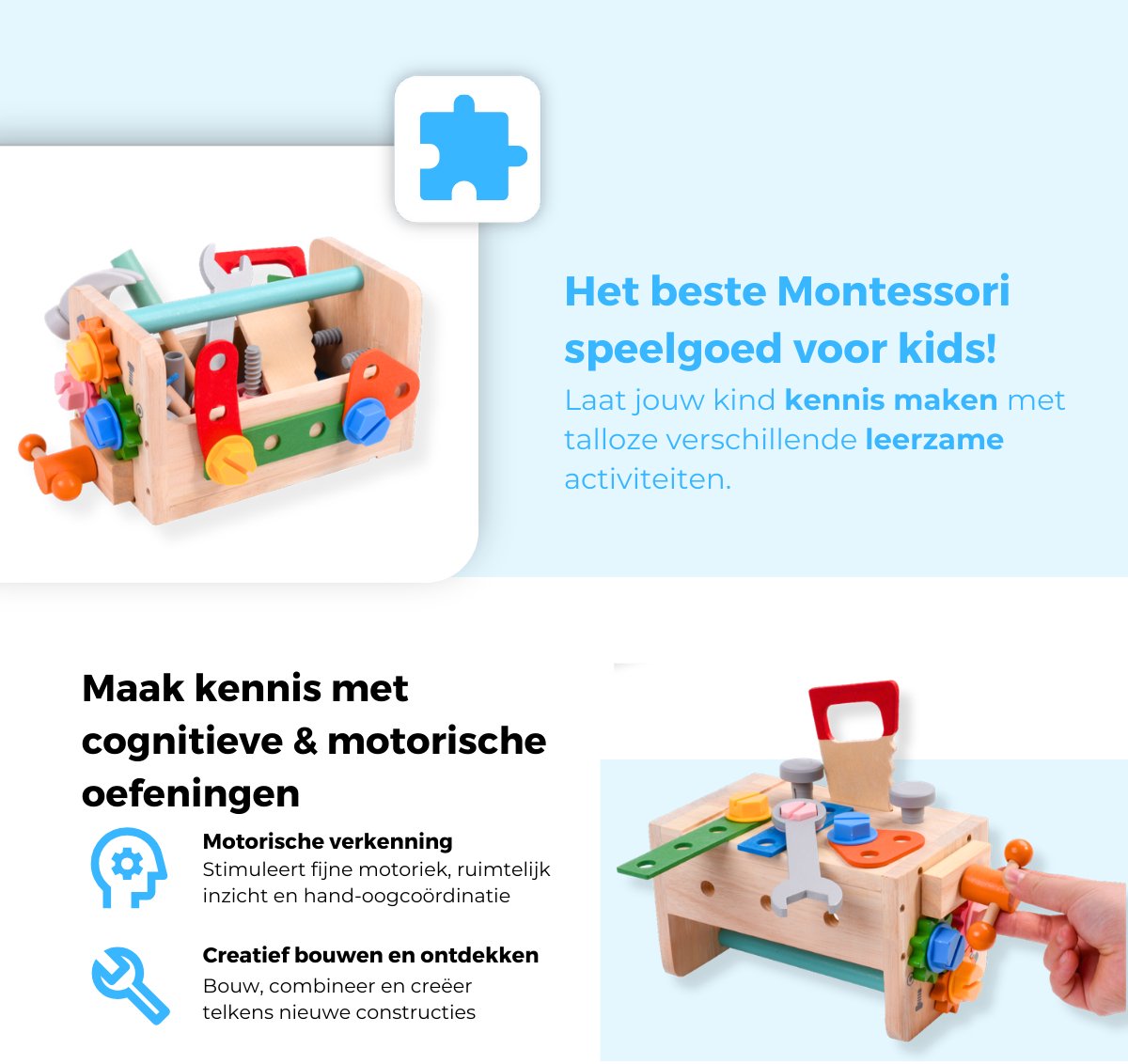 Mauzek® Speelgoed Gereedschapskist - Montessori speelgoed - 37-delig - Kinder gereedschap - Houten speelgoed - Werkbank speelgoed - Educatief speelgoed - Sensorisch speelgoed - Kleuter speelgoed - Jongens speelgoed - 3 jaar - 4 jaar - 5 jaar - 6 jaar — afbeelding 3