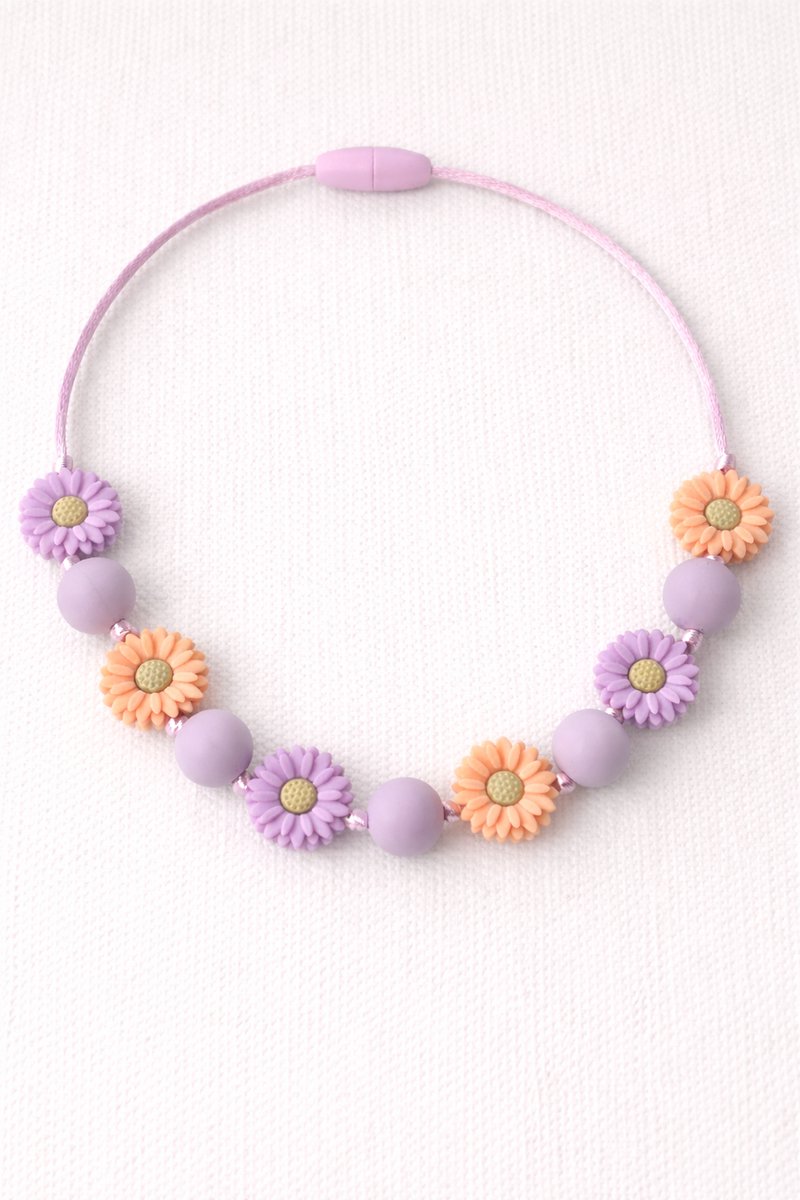 kinderketting met siliconen bloemen | veilige break away sluiting | meisje | cadeau | zalm roze-paars