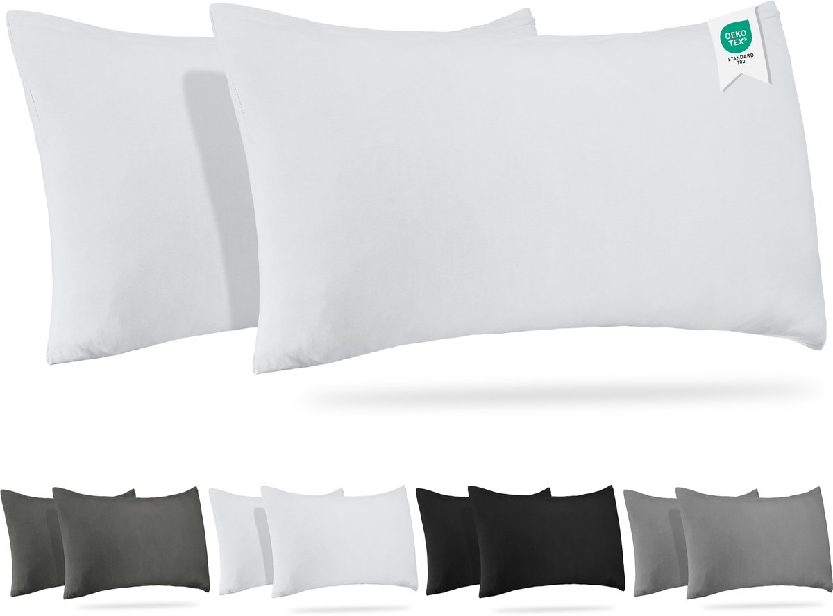 Barbons kussensloop 50x80 set van 2 - Jersey 165 g/m² kussenhoes - 100% Katoen - wit