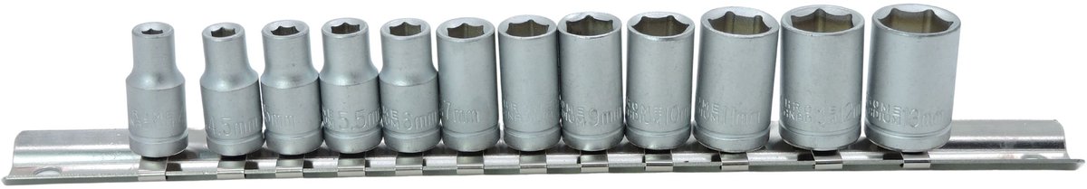 FAMEX 570-21 Steeksleutelset 6,3 mm (1/4"), Zeskant, 4–13 mm, Golvend profiel, Chroom-Vanadium staal
