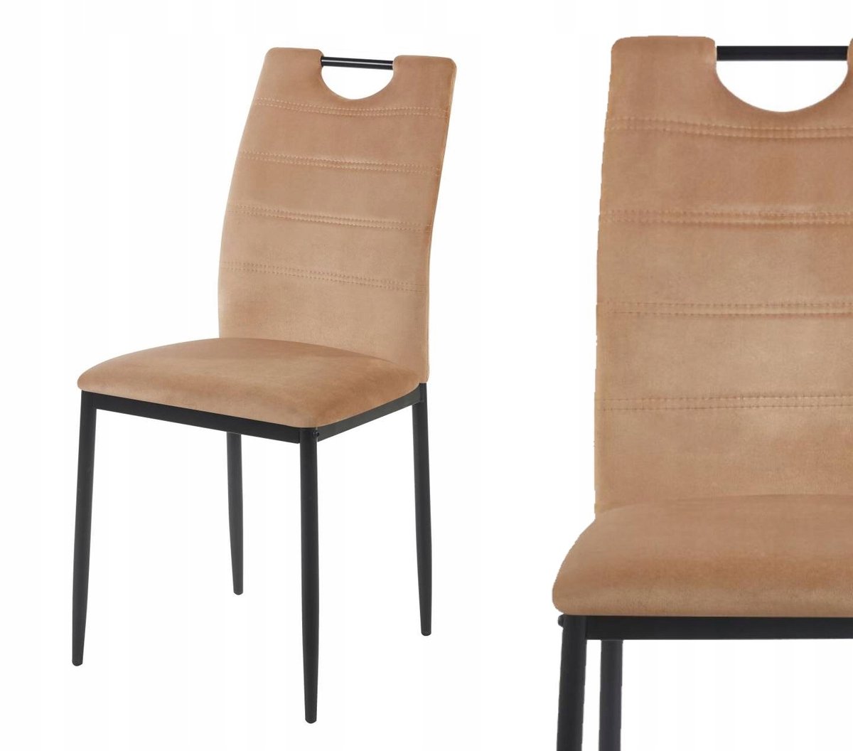 Furnitex Riviera 24 - Eetkamerstoel - Cappuccino - Fluwelen Bekleding - Zwarte Metalen Poten
