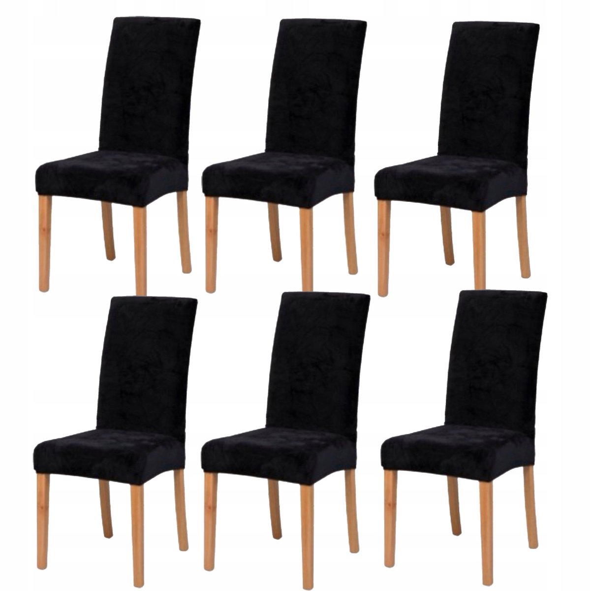 Furnitex Stoelhoezen - Set van 6 - Zwart - Elastisch fluweel