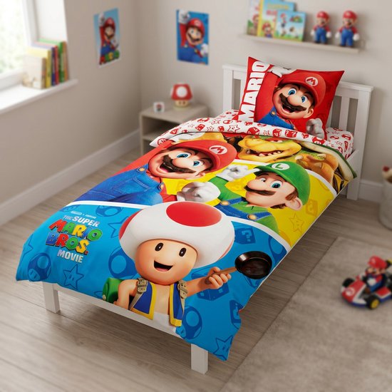 Dekbedovertrek met Super Mario, Luigi en Toad uit de film.