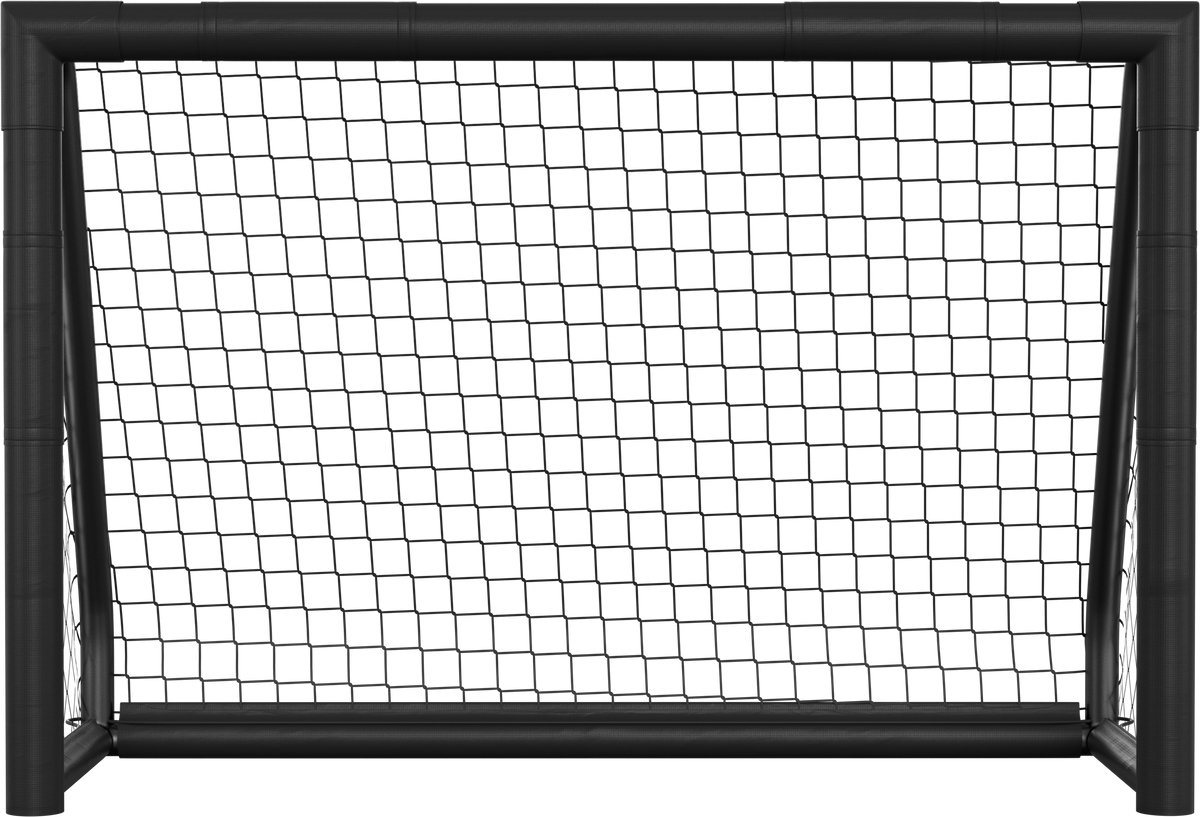 Zwart voetbaldoel 180 x 120 x 60 cm inclusief stoffen doel luchtpomp en grondanker