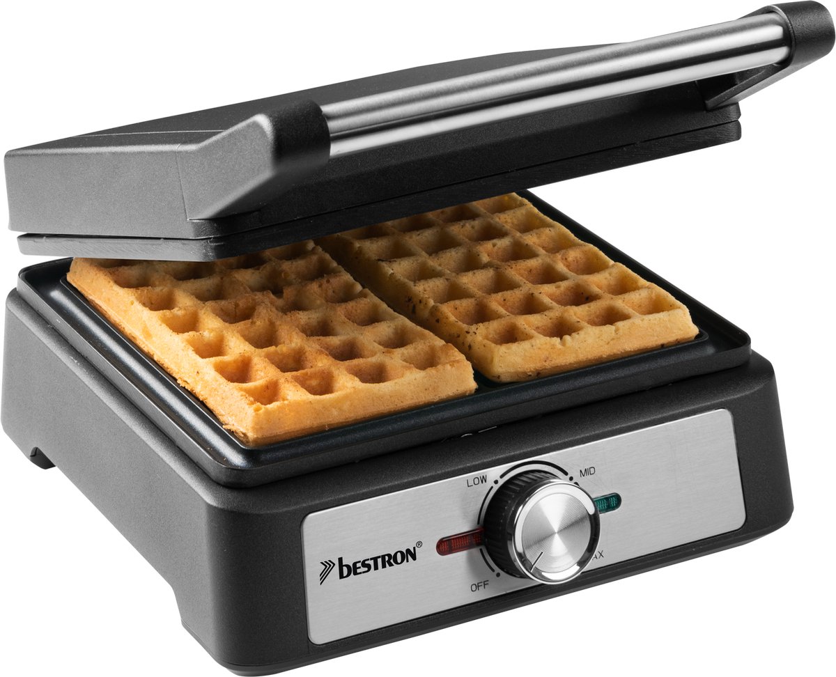 Bestron Wafelijzer voor belgische wafels Brusselse wafelijzer voor twee dikke wafels met antiaanbaklaag en Cool Touch handvat Black Label Collection kleur: Zwart