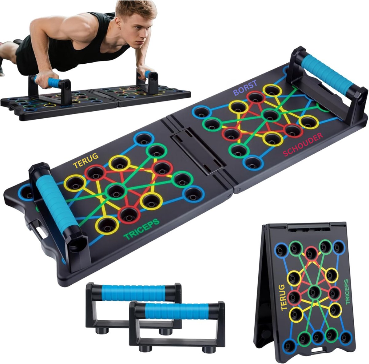 Nexvo®Push-upbord - Parallettes - Push-upbord - Zwart - 35cm x 23cm x 6cm