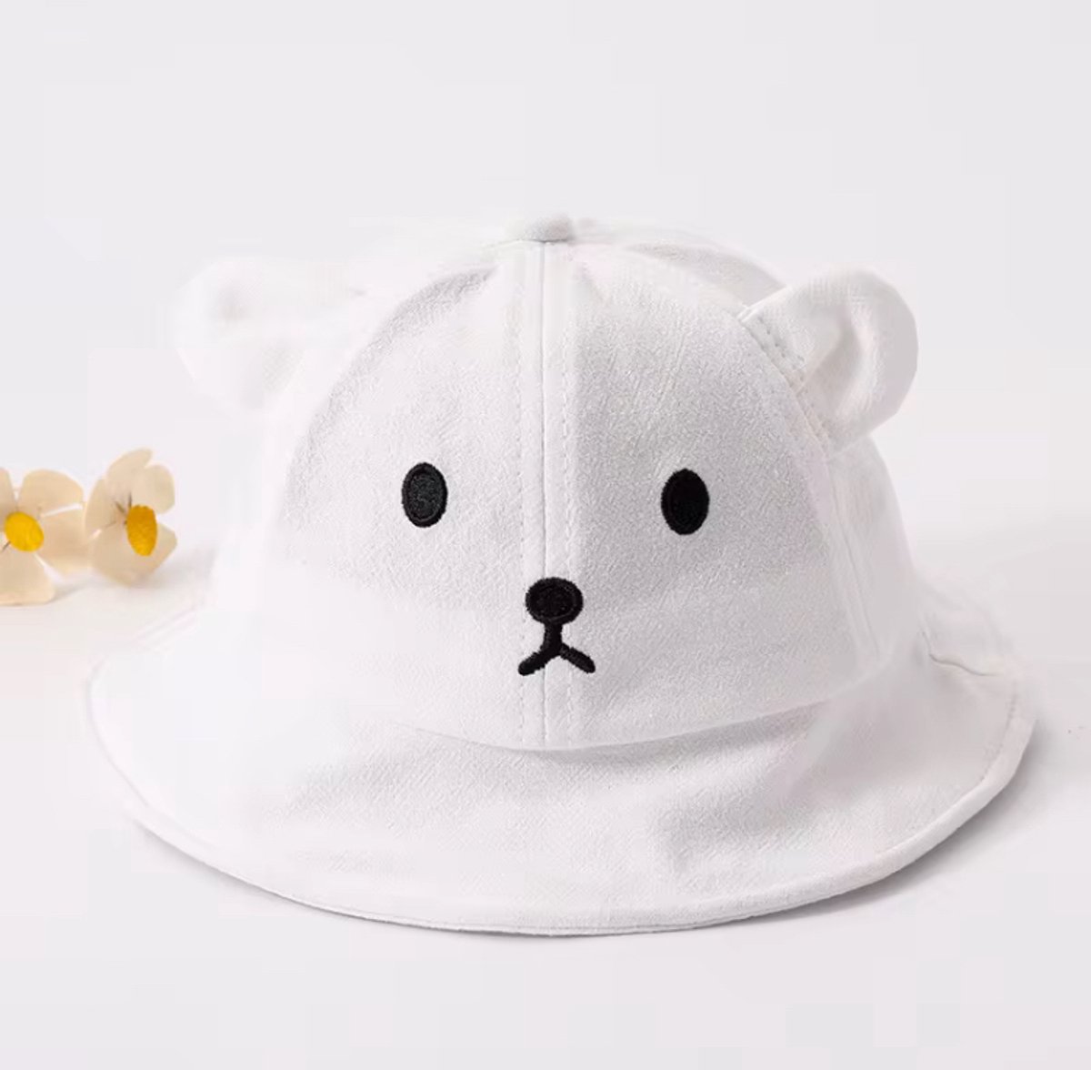 Il Bambini - Zonnehoedje katoen - Baby Hoedje - Buckethat - Beer - 6 tot 36 maanden - wit