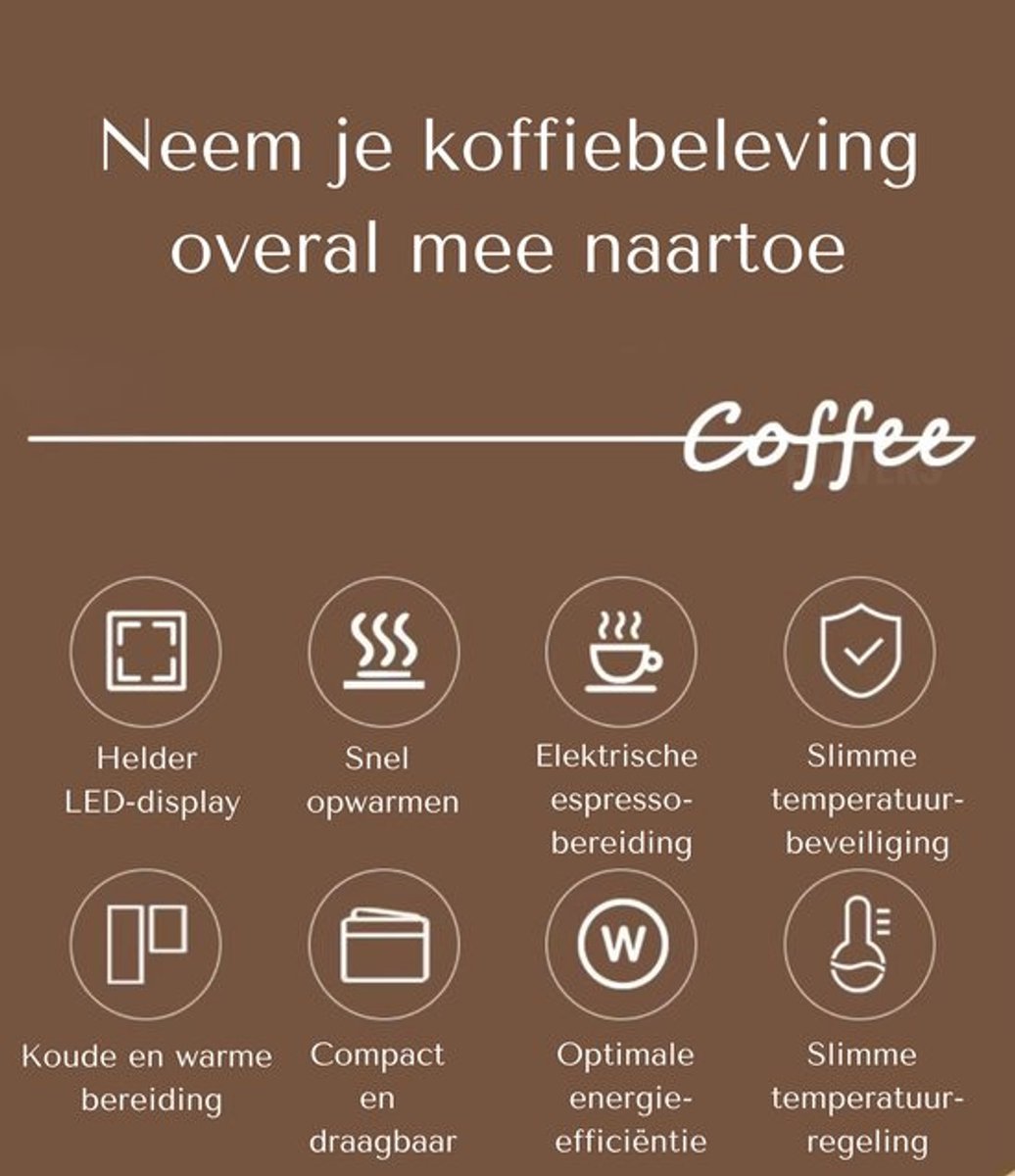 Flavers ® | Draagbare Koffiemachine | 2026 model | Draagbare Elektrische Espressomachine | Zwart | Koffiezet apparaat voor Onderweg | Capsules & Gemalen Koffie | Portable Espresso Machine | Cadeauset | koffiemaatje | Reis & Camping Koffiezetapparaat — afbeelding 6