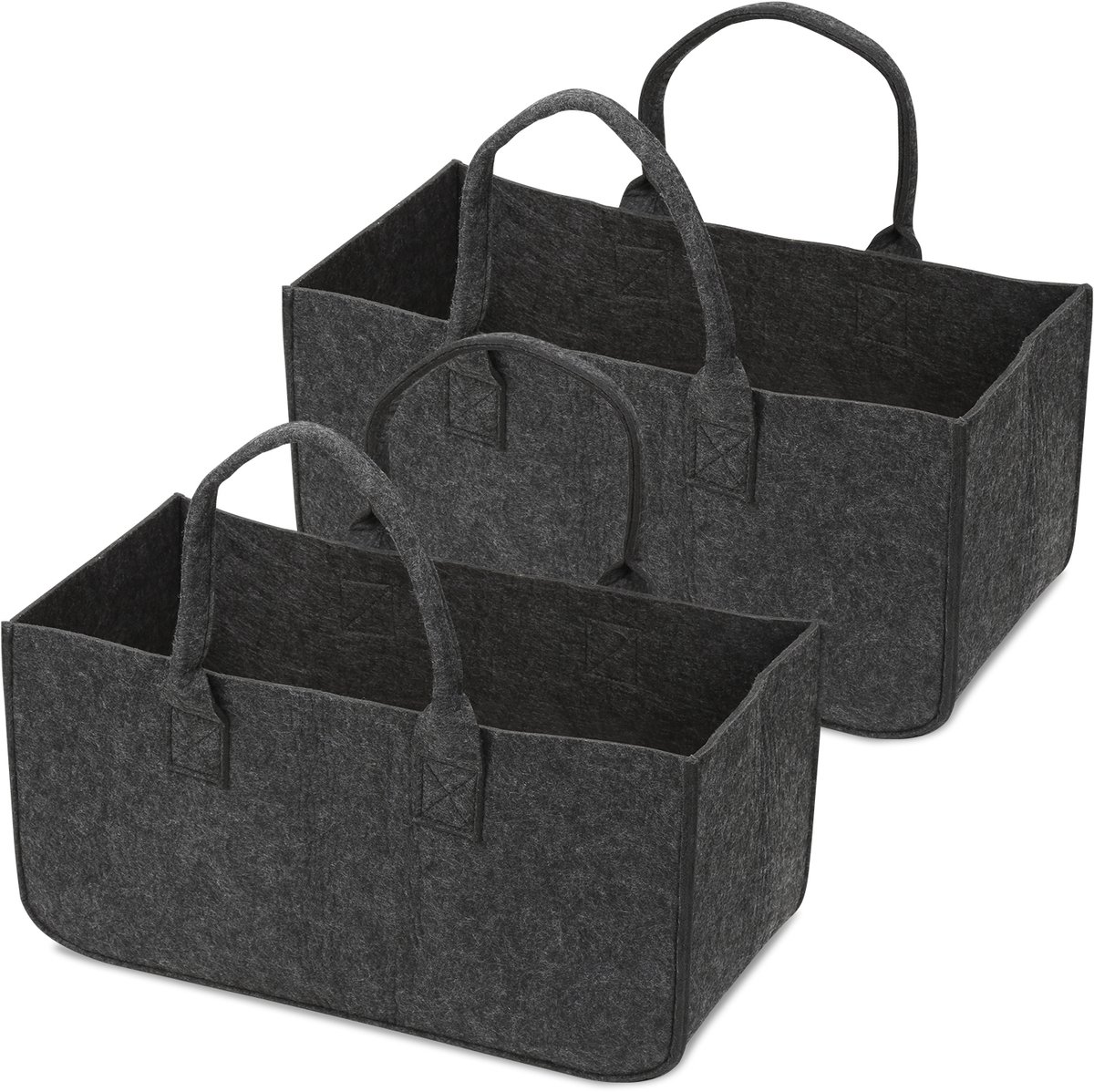 2x Haardmand vilt opvouwbaar - Haardhoutopslag - Brandhout mand - Houtopslag - Opbergtas - 50x25x25cm Donkergrijs
