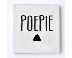 Snoes Spreuktegel - Poepie - Spaans Handvorm Tegeltje 10x10 cm - Incl. Plakhaakje - Wit/Zwart - Grappig & Liefdevol Cadeau - wc tekst