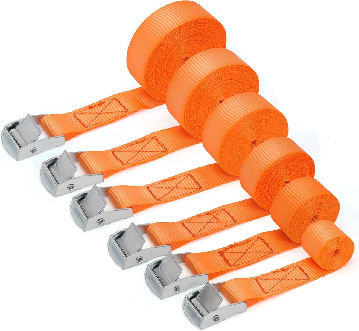Set van 6 oranje snelbinders - 1-6 meter spanbanden - Voor bevestigen van last, bagage en meer